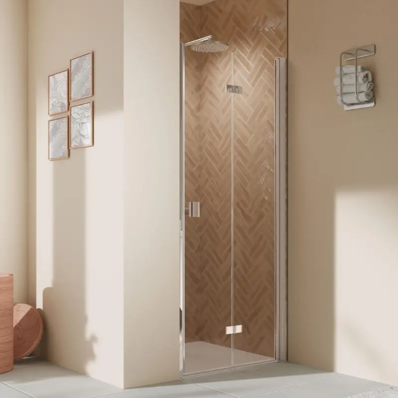 Neue Ware Breuer Elana 2.0 eckig Drehfalttür 2-teilig für Nische oder Badewannenseitenwand (auf Wanne) Türanschlag rechts Klarglas hell 90 cm - Alu Chromeffekt