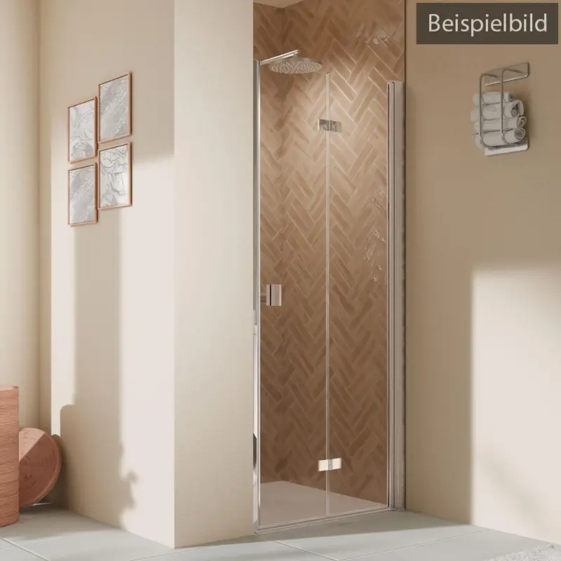 Breuer Elana 2.0 eckig Drehfalttür 2-teilig für Nische oder Badewannenseitenwand (auf Wanne) Türanschlag rechts Satiniert 90 cm - Alu Chromeffekt Echt