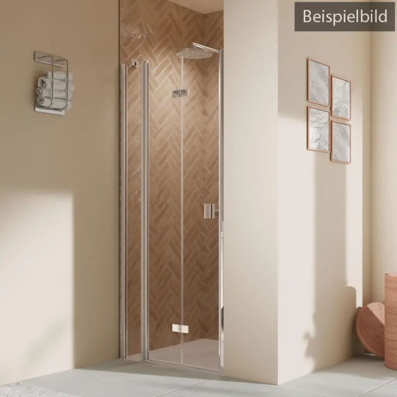 Breuer Elana 2.0 eckig Drehfalttür mit Festteil für Nische oder Badewannenseitenwand (auf Wanne) Türanschlag links Bronce getönt 90 cm - Alu Silber matt Neue Ware