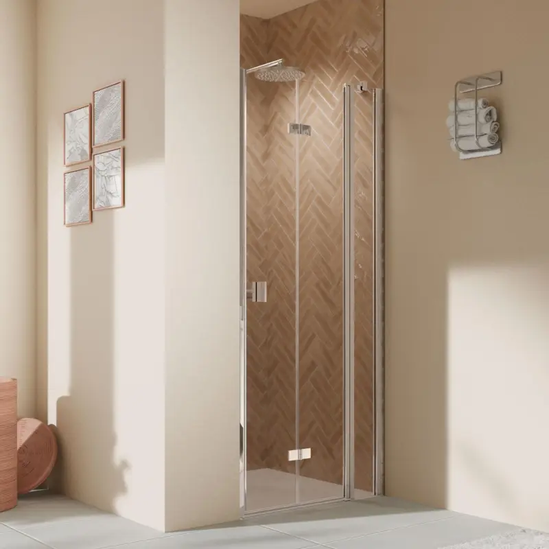 Breuer Elana 2.0 eckig Drehfalttür mit Festteil für Nische oder Badewannenseitenwand (auf Wanne) Türanschlag rechts Klarglas hell 100 cm - Alu Chromeffekt Markenprodukt