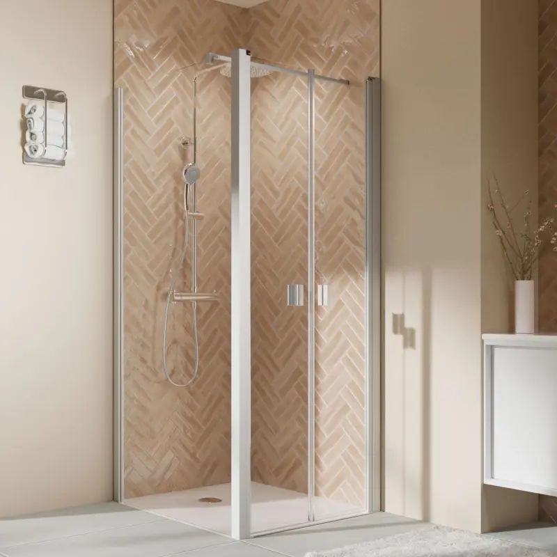 Breuer Elana 2.0 eckig Pendeltür für Seitenwand Klarglas hell 90 cm - Weiß matt Finale Aktion