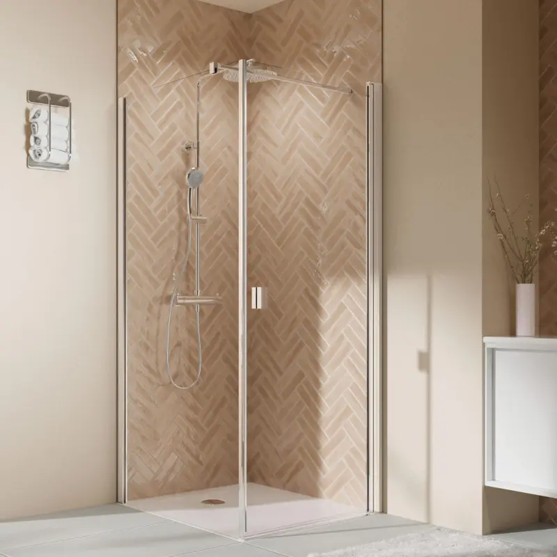 Breuer Elana 2.0 eckig Drehtür für Seitenwand oder Badewannen-SW (neben Wanne) Türanschlag rechts Klarglas hell 90 cm - Alu Chromeffekt Highlight
