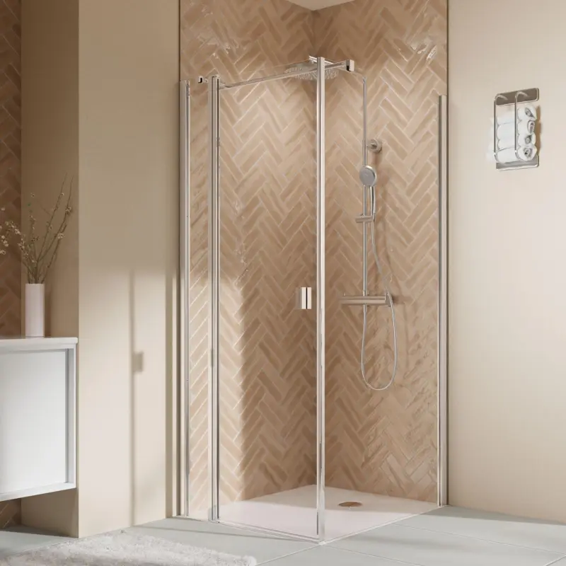 Neue Ware Breuer Elana 2.0 eckig Drehtür mit Festteil für Seitenwand oder Badewannen-SW (neben Wanne) Türanschlag links Klarglas hell 100 cm - Alu Chromeffekt