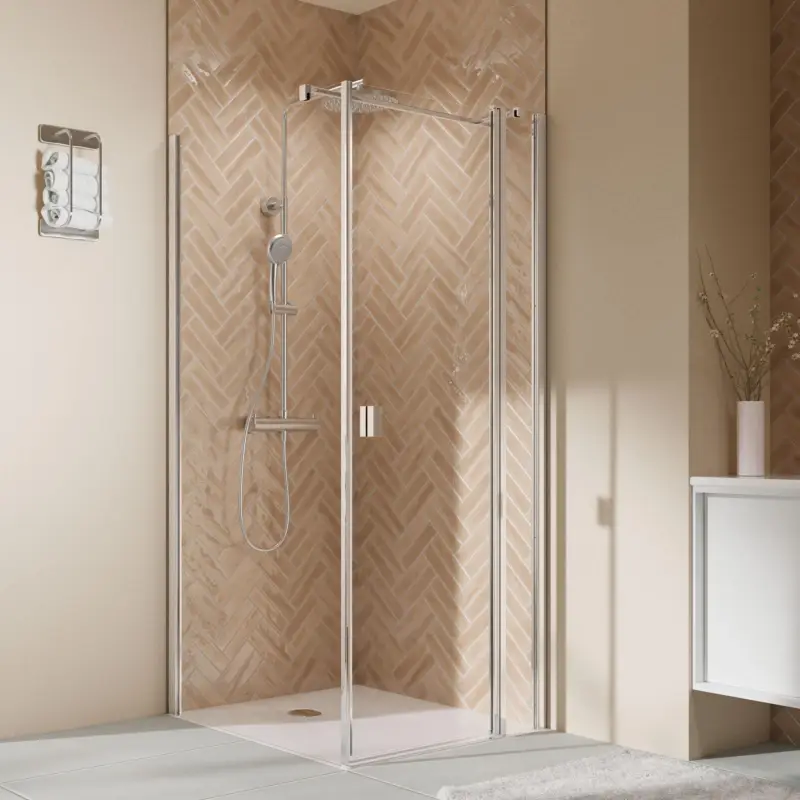 Breuer Elana 2.0 eckig Drehtür mit Festteil für Seitenwand oder Badewannen-SW (neben Wanne) Türanschlag rechts Klarglas hell 100 cm - Alu Chromeffekt Saisonangebot