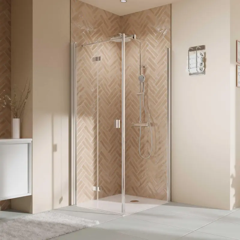 Breuer Elana 2.0 eckig Drehfalttür 2-teilig für Seitenwand oder Badewannen-SW (neben Wanne) Türanschlag links Klarglas hell 90 cm - Alu Chromeffekt Super-Preis