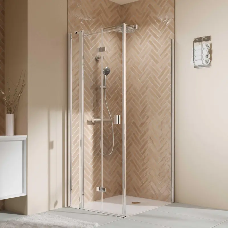 Top-Seller Breuer Elana 2.0 eckig Drehfalttür mit Festteil für Seitenwand oder Badewannen-SW (neben Wanne) Türanschlag links Klarglas hell 100 cm - Alu Chromeffekt