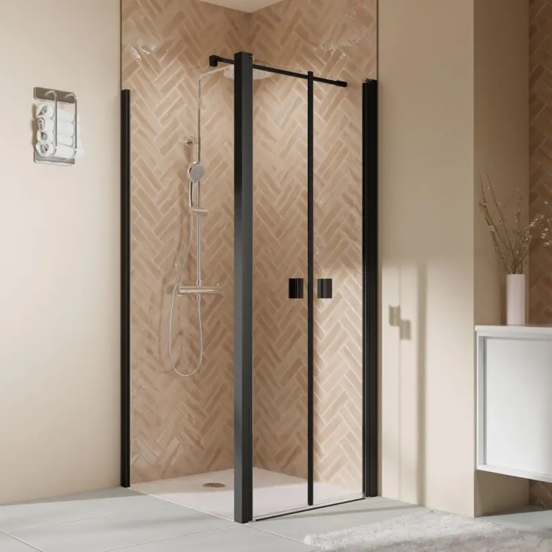 Preiswert Breuer Elana 2.0 eckig Black Edition Seitenwand für Pendeltür Wandanschlag links Klarglas hell 120 cm - Schwarz matt