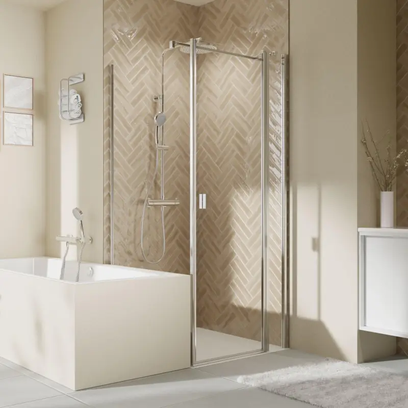Breuer Elana 2.0 eckig Badewannenseitenwand für Drehtür oder Drehfalttür (neben Wanne) Wandanschlag links Klarglas hell 80 cm - Alu Chromeffekt Mega-Angebot