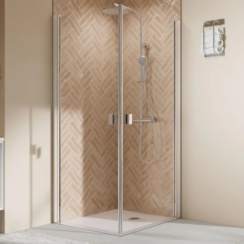 Geprüft Breuer Elana 2.0 eckig Eckeinstieg Drehtür 2-teilig Klarglas hell 100 x 80 cm - Alu Chromeffekt
