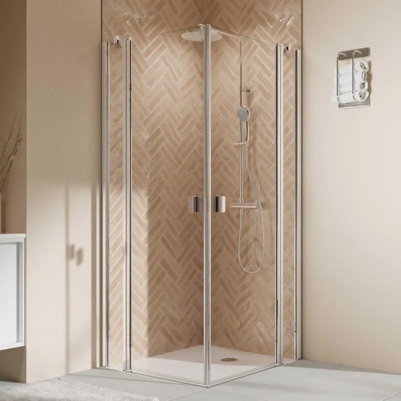 Breuer Elana 2.0 eckig Eckeinstieg Drehtür mit Festteil 4-teilig Klarglas hell 75 x 90 cm - Alu Chromeffekt Heißes Angebot
