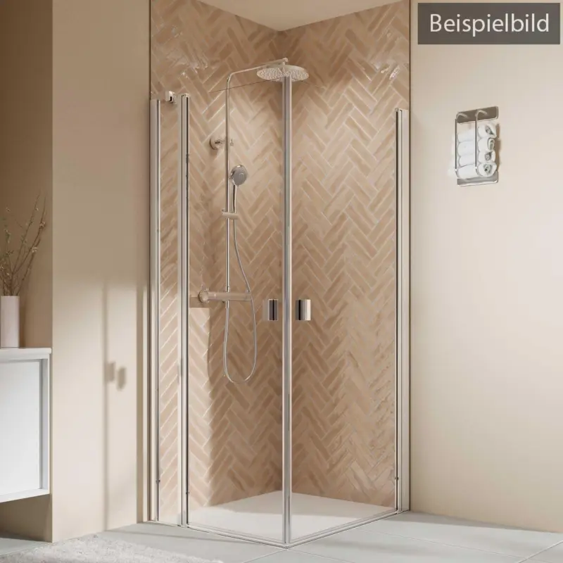 Angebot Breuer Elana 2.0 eckig Eckeinstieg Kombination Drehtür links / Drehtür mit Festteil rechts Satiniert 90 x 75 cm - Weiß matt