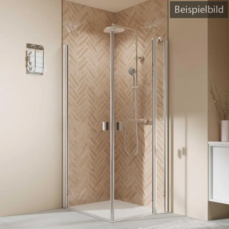Breuer Elana 2.0 eckig Eckeinstieg Kombination Drehtür rechts / Drehtür mit Festteil links Mastercarre 90 x 90 cm - Alu Silber matt Heißes Angebot
