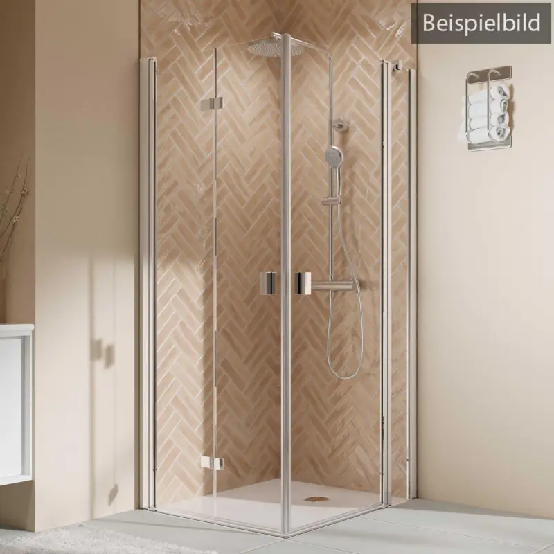 Breuer Elana 2.0 eckig Eckeinstieg Kombination Drehfalttür links / Drehtür mit Festteil rechts Terrazzo 80 x 75 cm - Alu Chromeffekt Aktuell