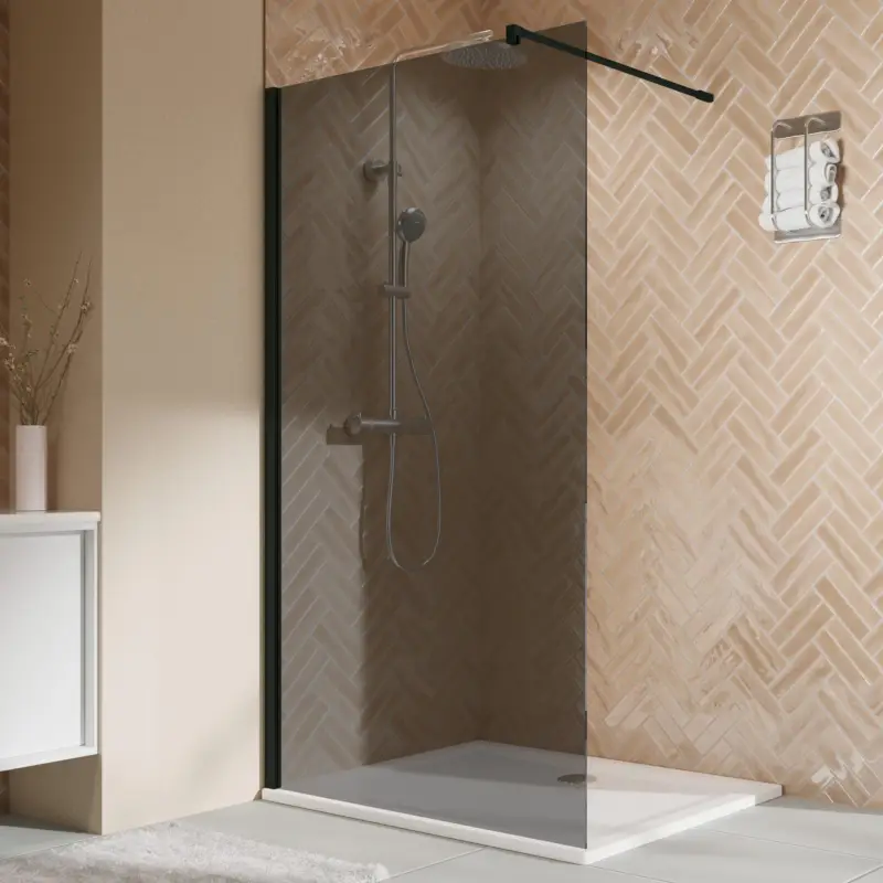 Letzte Chance Breuer Elana 2.0 eckig Black Edition Walk-In Duschwand alleinstehend Grau getönt 80 cm - Schwarz matt