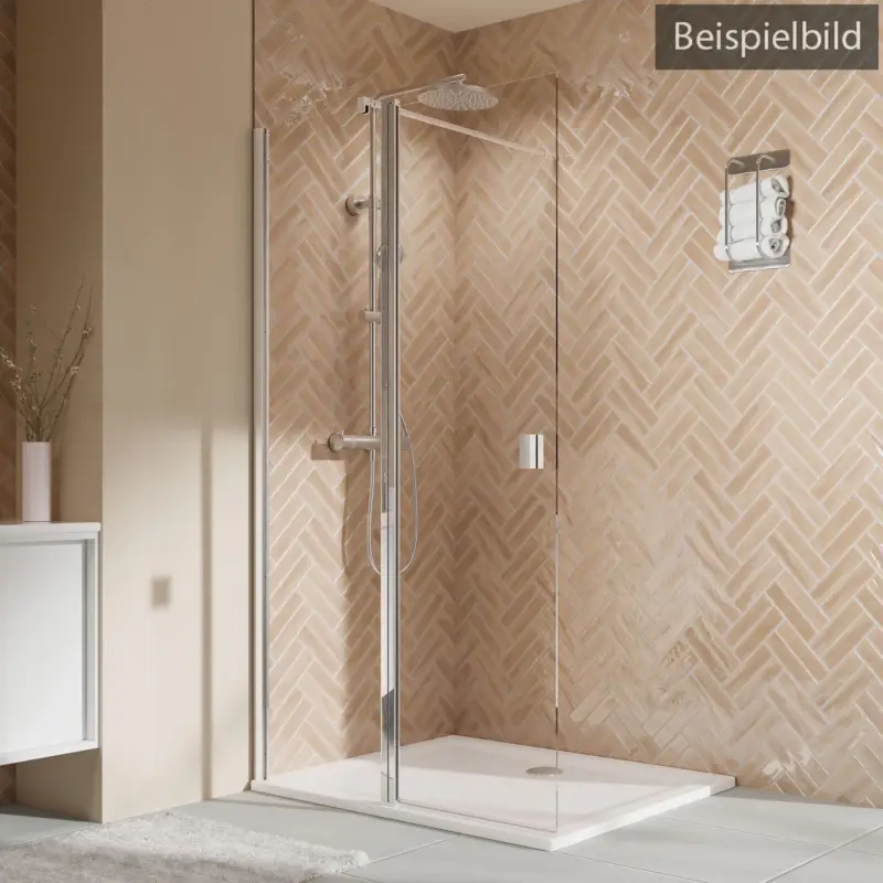 Breuer Elana 2.0 eckig Walk-In Duschwand mit beweglichem Element in Flucht Wandanschlag links Klarglas hell mit DualPlus 120 cm - Alu Silber matt Preisknaller