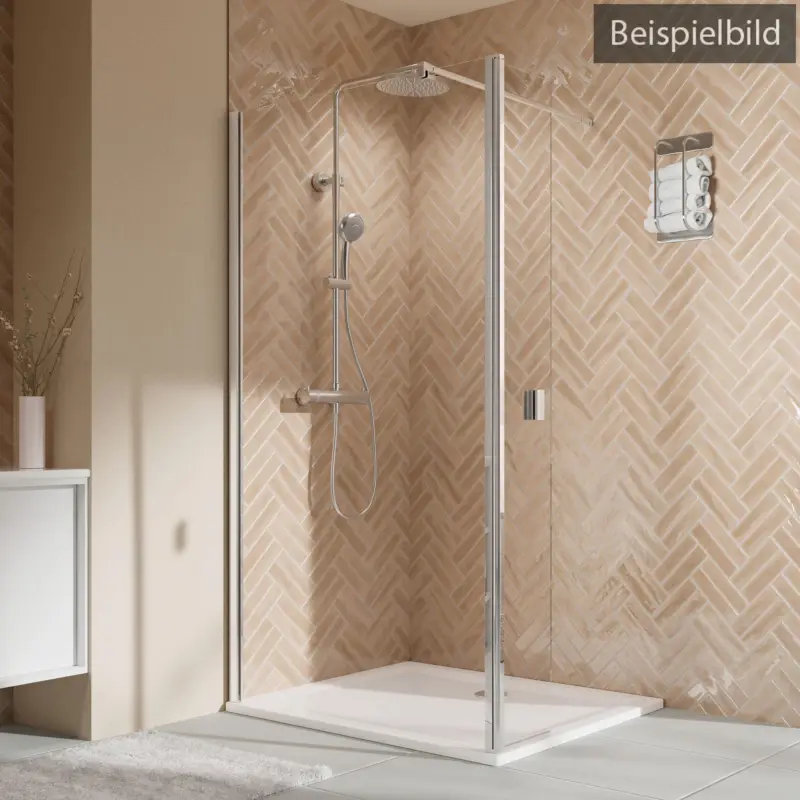 Preisreduziert Breuer Elana 2.0 eckig Walk-In Duschwand mit beweglichem Element über Eck Wandanschlag links Bronce getönt 140 cm - Alu Chromeffekt
