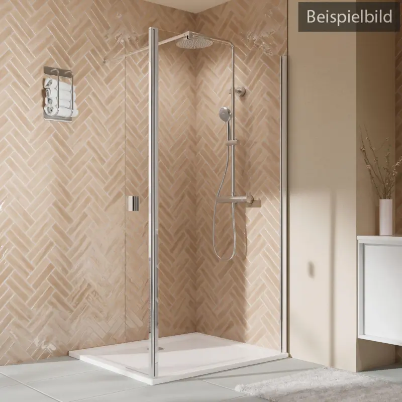 Breuer Elana 2.0 eckig Walk-In Duschwand mit beweglichem Element über Eck Wandanschlag rechts Klarglas hell mit DualPlus 120 cm - Alu Silber matt Sonderangebot