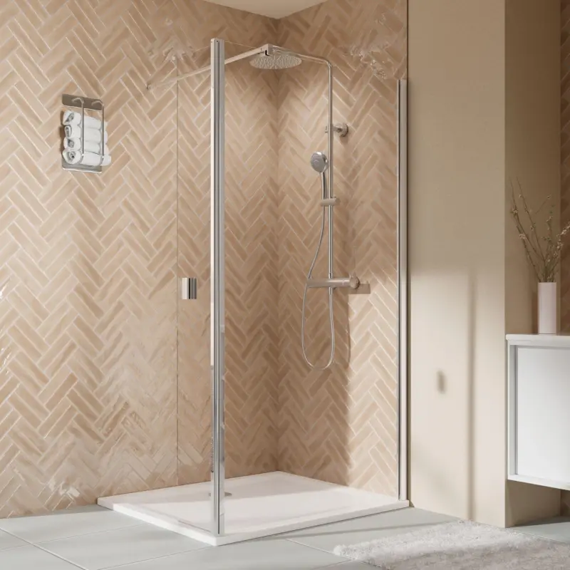 Breuer Elana 2.0 eckig Walk-In Duschwand mit beweglichem Element über Eck Wandanschlag rechts Klarglas hell 160 cm - Alu Chromeffekt Neu