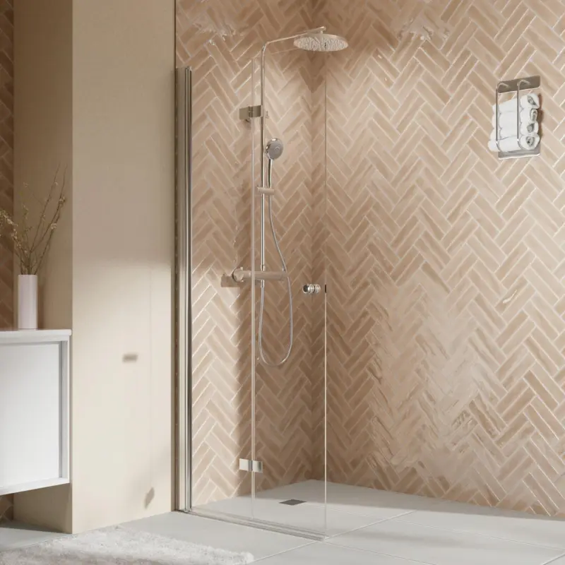 Breuer Elana 2.0 rund Walk-In Drehfalttür alleinstehend Türanschlag links Klarglas hell 100 cm - Alu Chromeffekt Bestpreis
