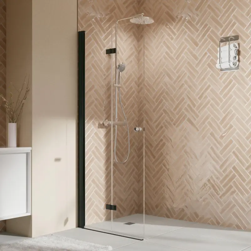 Schnäppchen Breuer Elana 2.0 rund Black Edition Walk-In Drehfalttür alleinstehend Türanschlag links Klarglas hell 100 cm - Schwarz matt