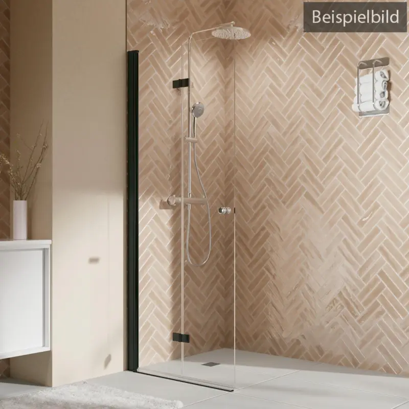 Sonderaktion Breuer Elana 2.0 rund Black Edition Walk-In Drehfalttür alleinstehend Türanschlag links Grau getönt 100 cm - Schwarz matt