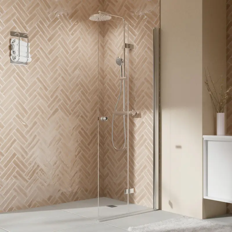 Letzte Chance Breuer Elana 2.0 rund Walk-In Drehfalttür alleinstehend Türanschlag rechts Klarglas hell 100 cm - Alu Chromeffekt