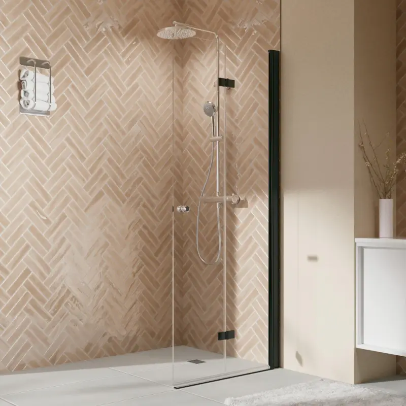 Abverkauf Breuer Elana 2.0 rund Black Edition Walk-In Drehfalttür alleinstehend Türanschlag rechts Klarglas hell 100 cm - Schwarz matt
