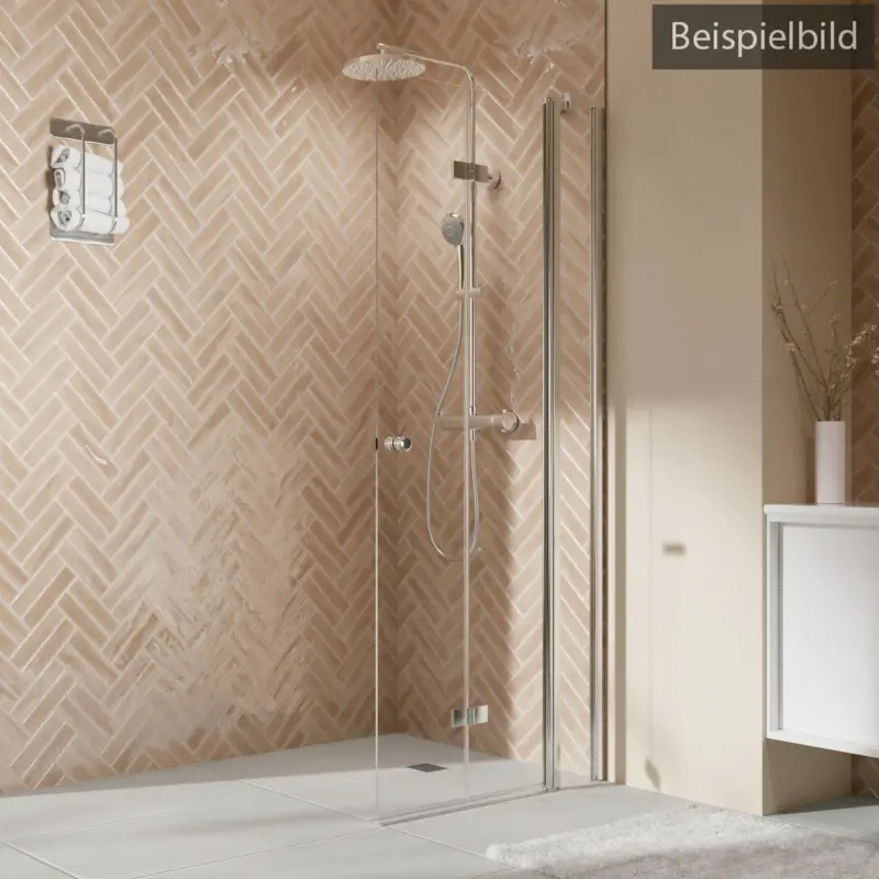 Breuer Elana 2.0 rund Walk-In Drehfalttür mit Festteil alleinstehend Türanschlag rechts Klarglas hell 100 cm - Alu Silber matt Nur Heute