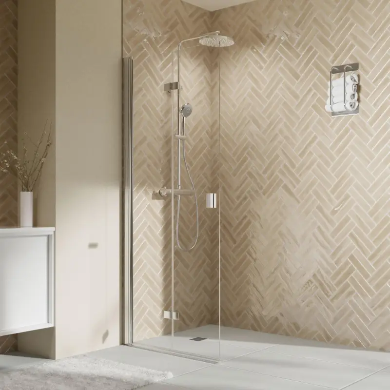 Mega-Angebot Breuer Elana 2.0 eckig Walk-In Drehfalttür alleinstehend Türanschlag links Klarglas hell 100 cm - Alu Chromeffekt
