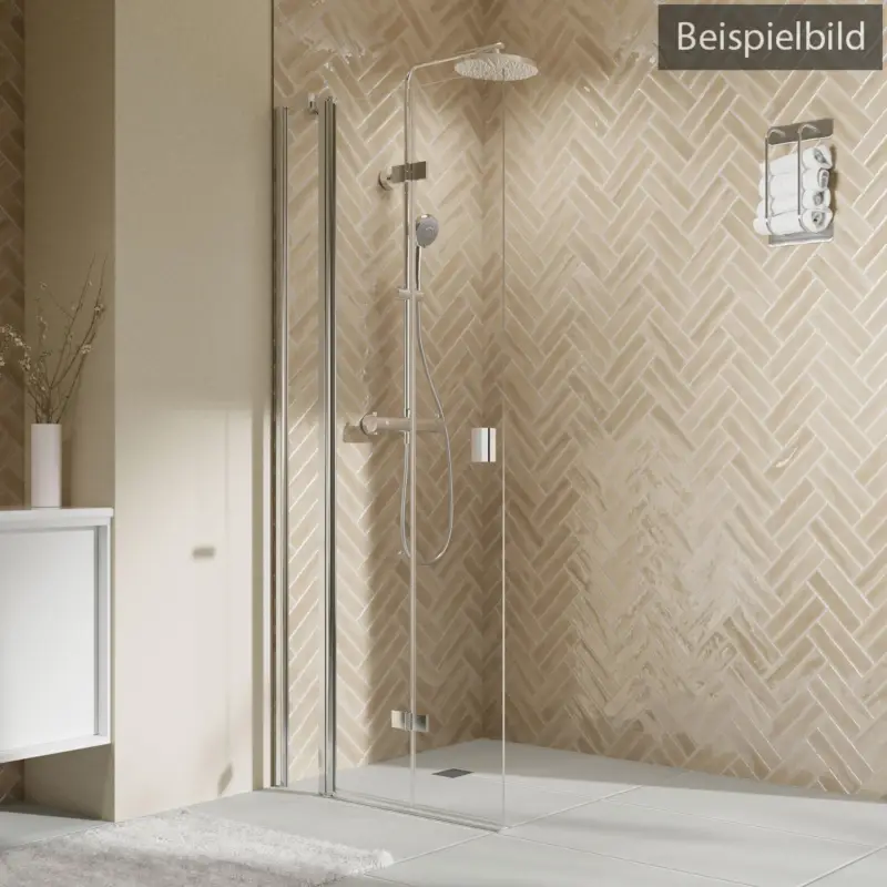 Must-Have Breuer Elana 2.0 eckig Walk-In Drehfalttür mit Festteil alleinstehend Türanschlag links Intima 140 cm - Alu Silber matt