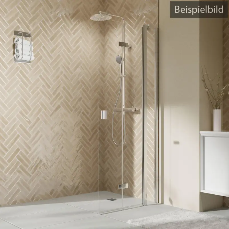 Must-Have Breuer Elana 2.0 eckig Black Edition Walk-In Drehfalttür mit Festteil alleinstehend Türanschlag rechts Bella C 100 cm - Schwarz matt
