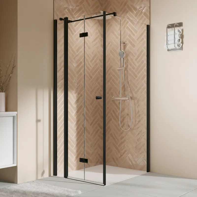 Expressversand Breuer Elana 2.0 rund Black Edition Seitenwand für Drehtür oder Drehfalttür Wandanschlag rechts Klarglas hell 80 cm - Schwarz matt