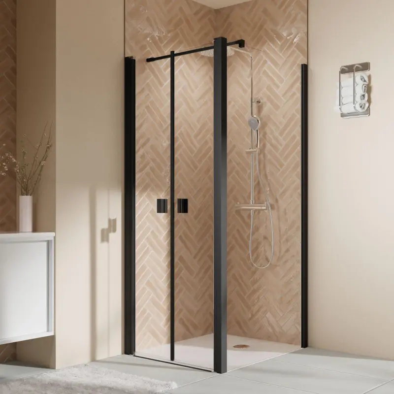 Bestpreis Breuer Elana 2.0 eckig Black Edition Seitenwand für Pendeltür Wandanschlag rechts Klarglas hell 80 cm - Schwarz matt