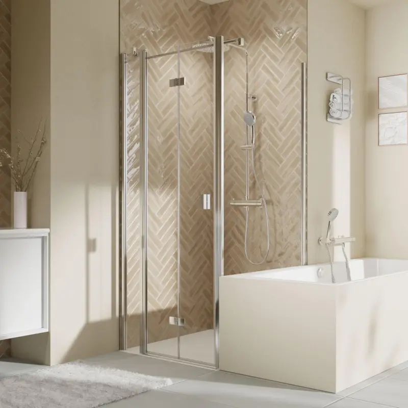 Breuer Elana 2.0 eckig Badewannenseitenwand für Drehtür oder Drehfalttür (auf Wanne) Wandanschlag rechts Klarglas hell 80 cm - Alu Chromeffekt Wochenendangebot