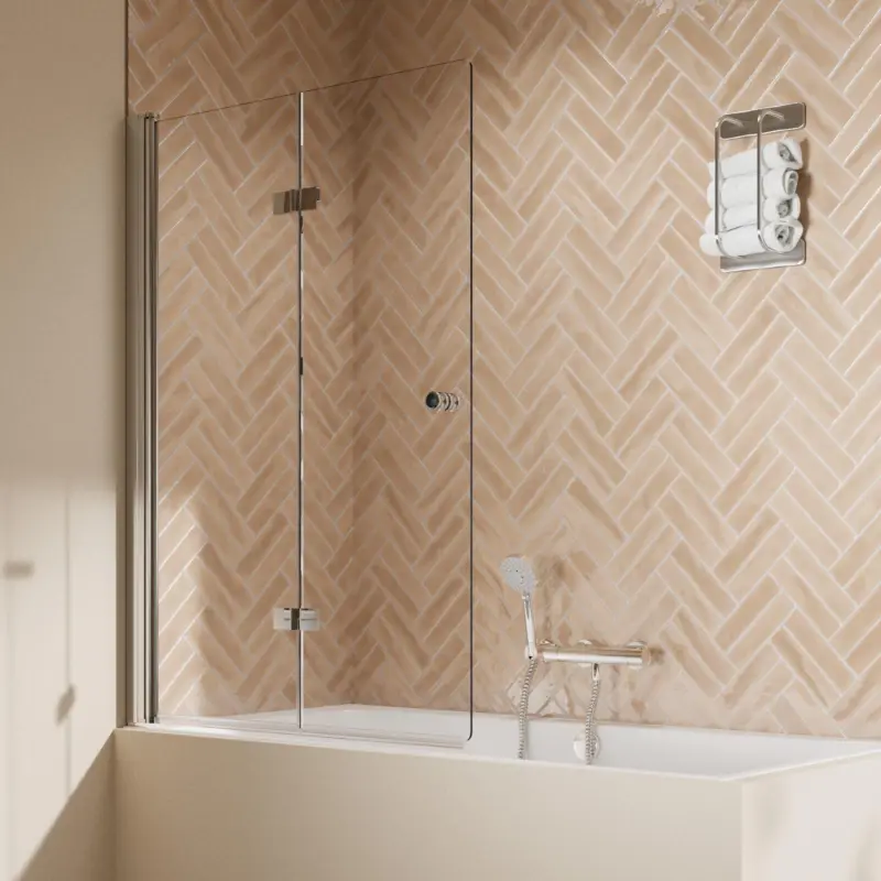 Breuer Elana 2.0 rund Drehfalttür für Badewanne 2-teilig Türanschlag links Klarglas hell 120 cm - Alu Chromeffekt Markenprodukt