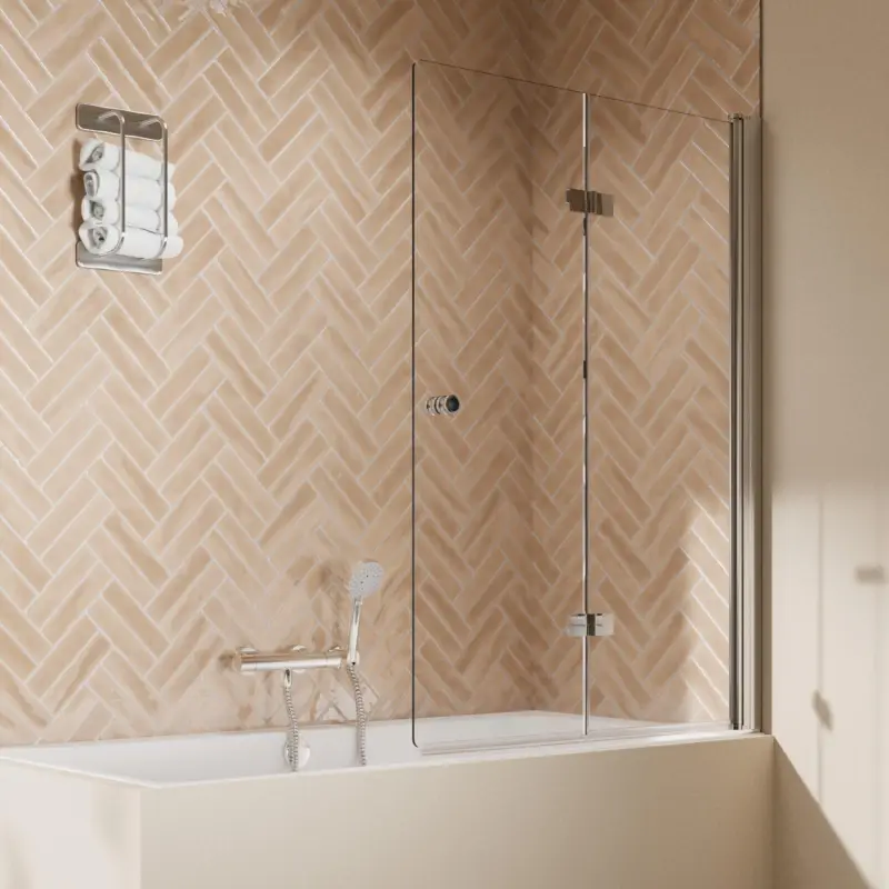 Neu Im Sortiment Breuer Elana 2.0 rund Drehfalttür für Badewanne 2-teilig Türanschlag rechts Klarglas hell 120 cm - Alu Chromeffekt