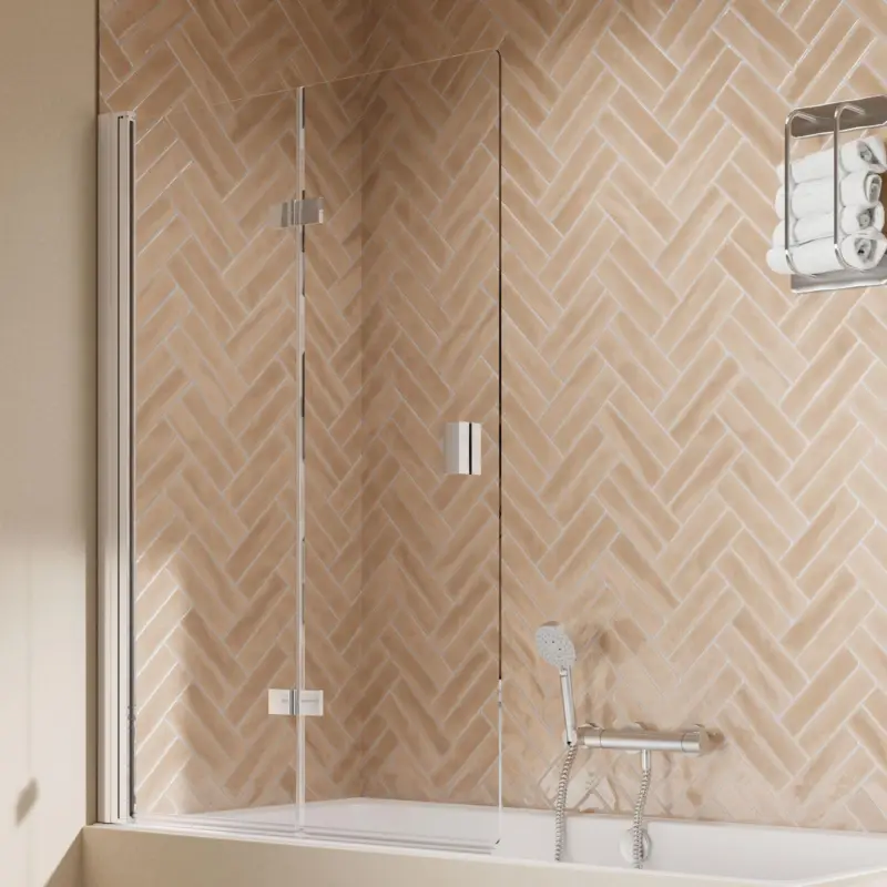 Geprüft Breuer Elana 2.0 eckig Drehfalttür für Badewanne 2-teilig Türanschlag links Klarglas hell 120 cm - Alu Chromeffekt