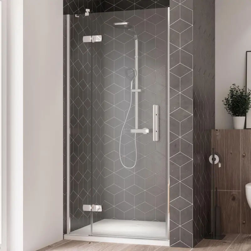 Neue Kollektion Breuer Avanta Drehtür mit Festteil für Nische Türanschlag links Klarglas hell 120 cm - Alu Chromeffekt