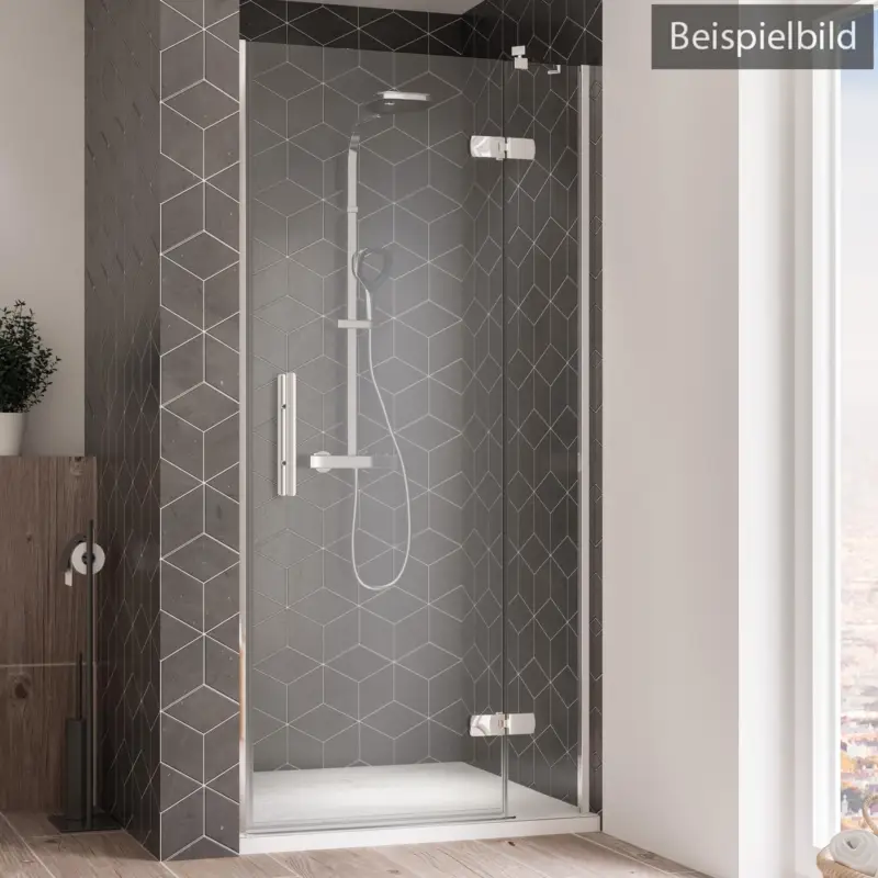 Expressversand Breuer Avanta Drehtür mit Festteil für Nische Türanschlag rechts Terrazzo 100 cm - Alu Chromeffekt