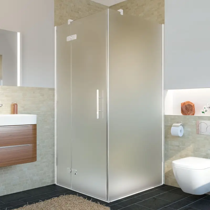 Breuer Avanta Drehtür mit Festteil für Seitenwand oder Badewannenseitenwand (neben Wanne) Türanschlag links Satiniert 80 cm - Alu Chromeffekt Preisreduziert