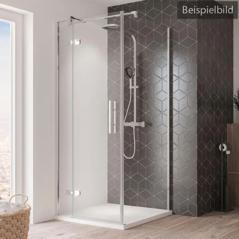 Breuer Avanta Drehtür mit Festteil für Seitenwand oder Badewannenseitenwand (neben Wanne) Türanschlag links Terrazzo 100 cm - Alu Chromeffekt Echt