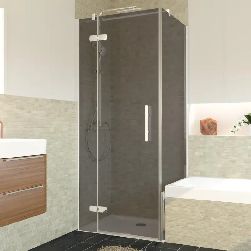 Finale Aktion Breuer Avanta Badewannenseitenwand für Drehtür mit Festteil (neben Wanne) Grau getönt 90 cm - Alu Chromeffekt