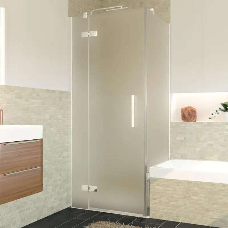 Markenprodukt Breuer Avanta Badewannenseitenwand für Drehtür mit Festteil (neben Wanne) Satiniert 90 cm - Alu Chromeffekt