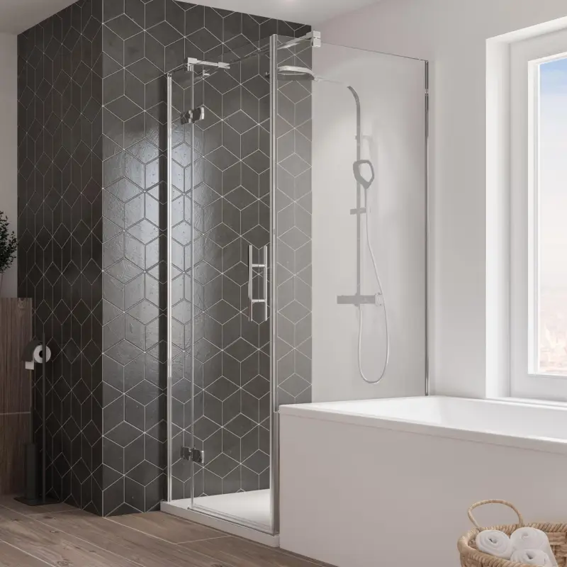 Billig Breuer Avanta Badewannenseitenwand für Drehtür mit Festteil (neben Wanne) Klarglas hell mit DualPlus 90 cm - Alu Chromeffekt