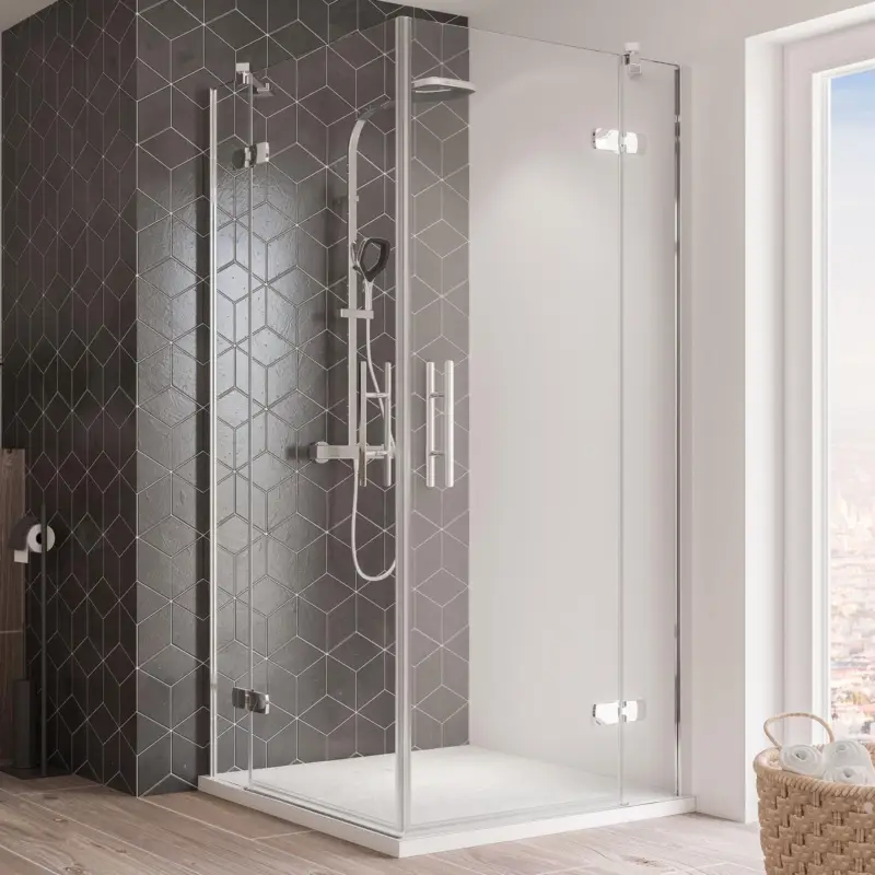 Breuer Avanta Eckeinstieg Drehtür mit Festteil 4-teilig Klarglas hell 120 x 90 cm - Alu Chromeffekt Saisonangebot