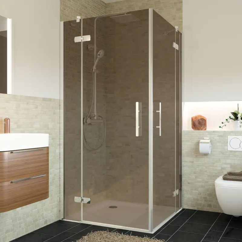 Breuer Avanta Eckeinstieg Drehtür mit Festteil 4-teilig Bronce getönt 80 x 75 cm - Alu Chromeffekt Sichere Zahlung
