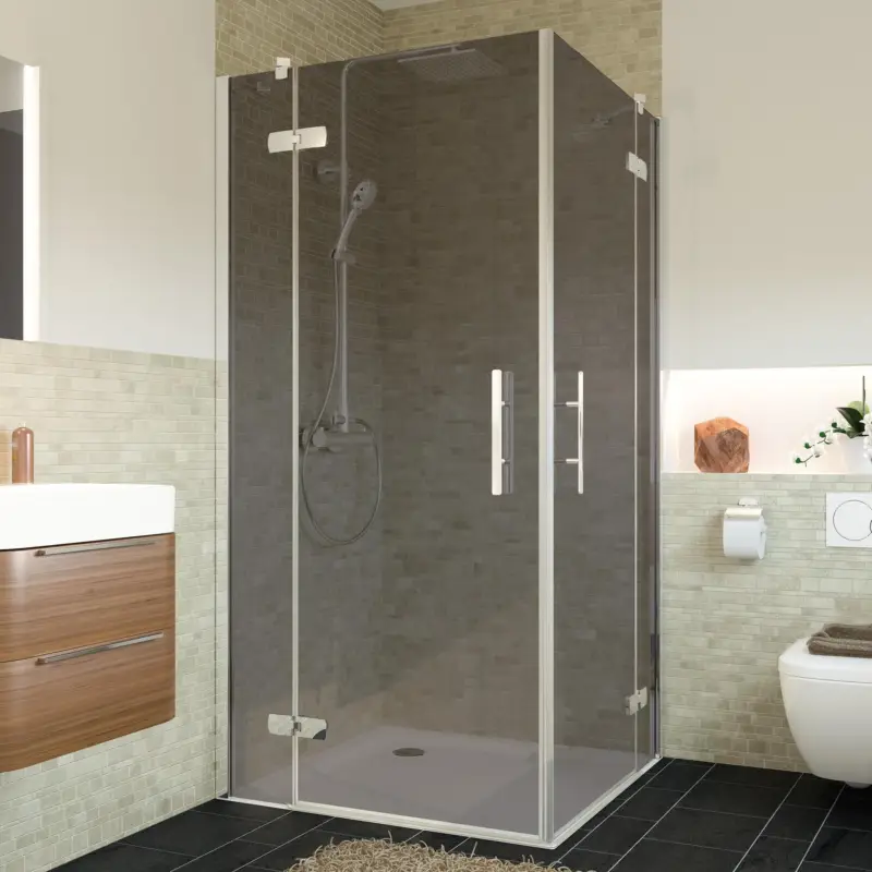 Günstig Breuer Avanta Eckeinstieg Drehtür mit Festteil 4-teilig Grau getönt 120 x 120 cm - Alu Chromeffekt