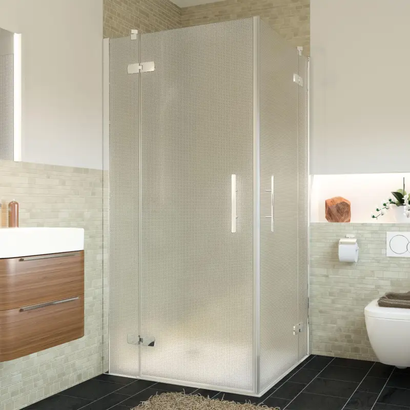 Breuer Avanta Eckeinstieg Drehtür mit Festteil 4-teilig Mastercarre 120 x 90 cm - Alu Chromeffekt Beliebt