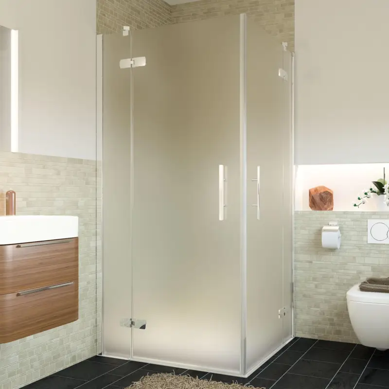 Billig Breuer Avanta Eckeinstieg Drehtür mit Festteil 4-teilig Satiniert 80 x 75 cm - Alu Chromeffekt