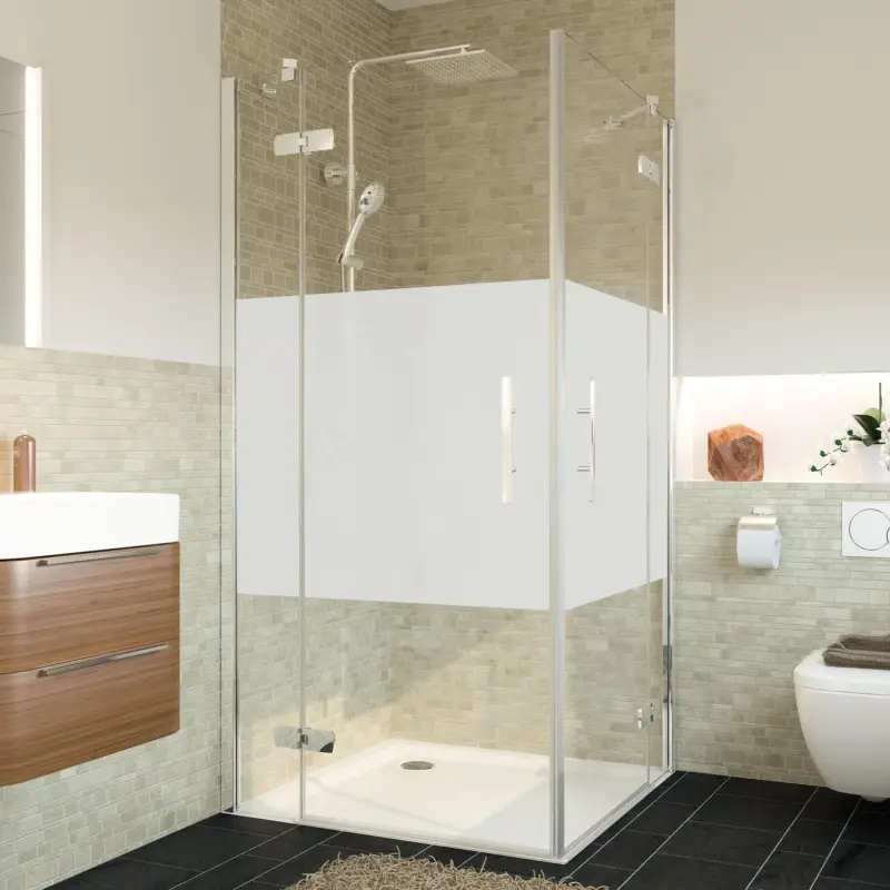 Billig Breuer Avanta Eckeinstieg Drehtür mit Festteil 4-teilig Intima 100 x 90 cm - Alu Chromeffekt